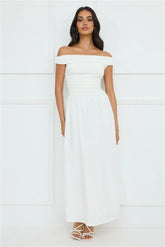 Camellia Charm Off Shoulder Maxi Dress White