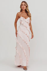 Arrabel Ruffle Trim Maxi Dress Blush