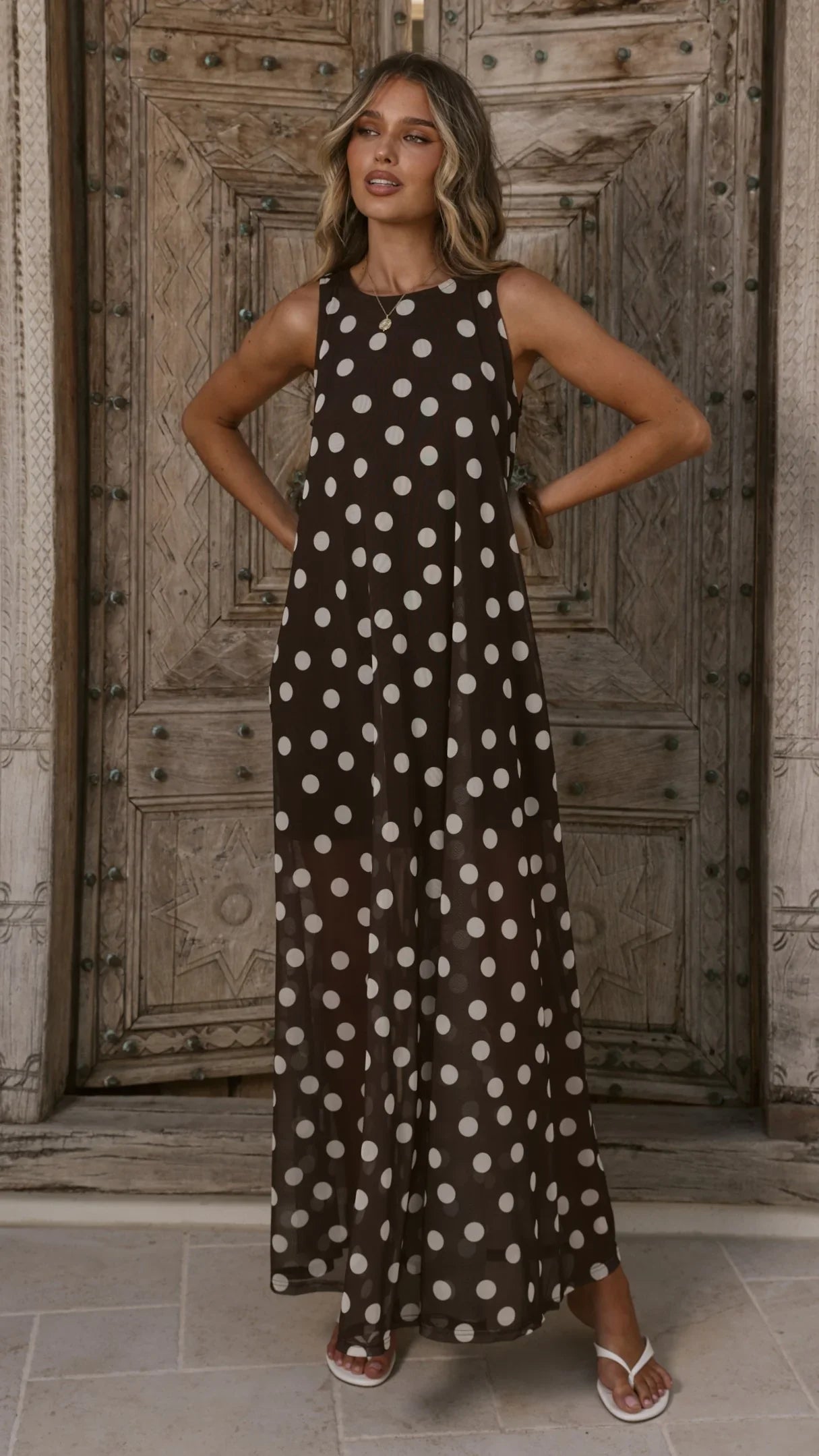Amryn Maxi Dress - Choc/White Polka Dot