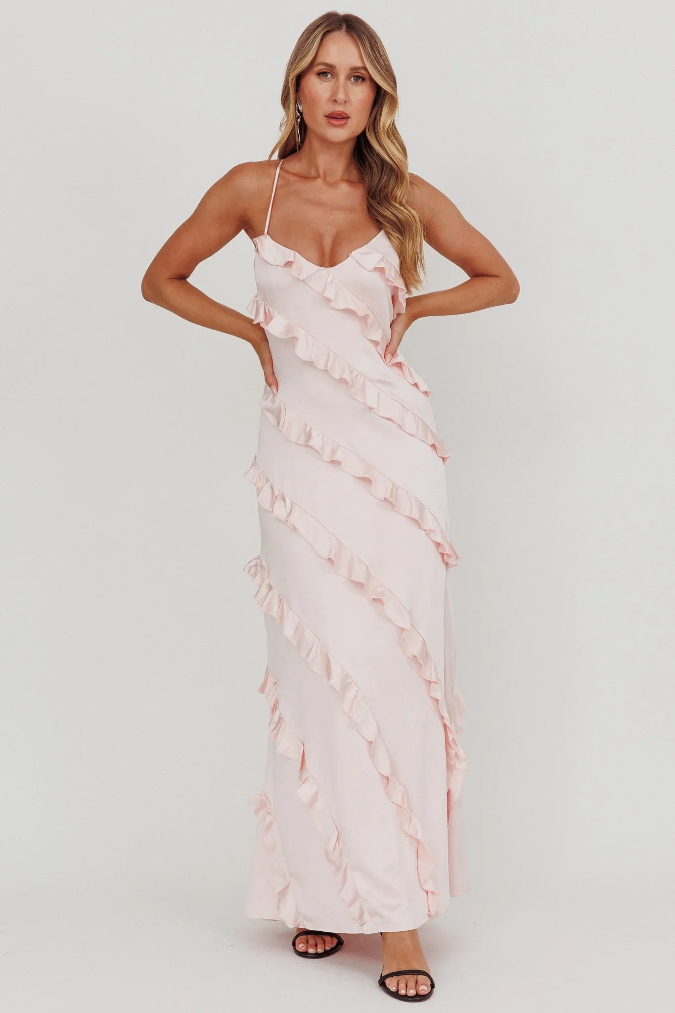 Arrabel Ruffle Trim Maxi Dress Blush